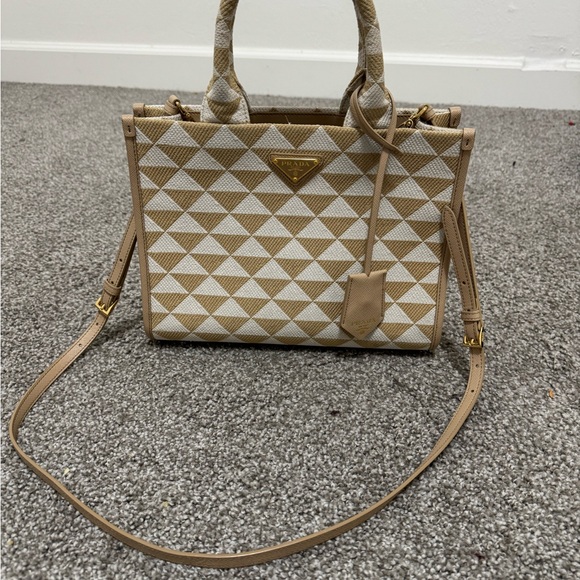 Prada Tan Geometric Pattern Women's Bag - Picture 1 of 3